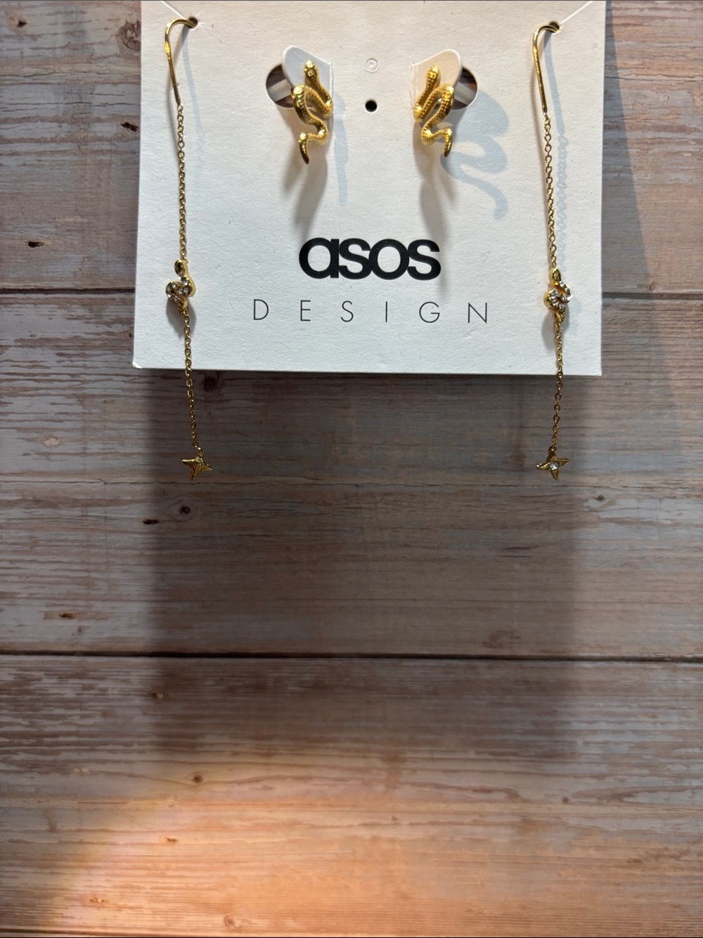 ASOS Gold Snake Studs with Star Chain Drop Earrings